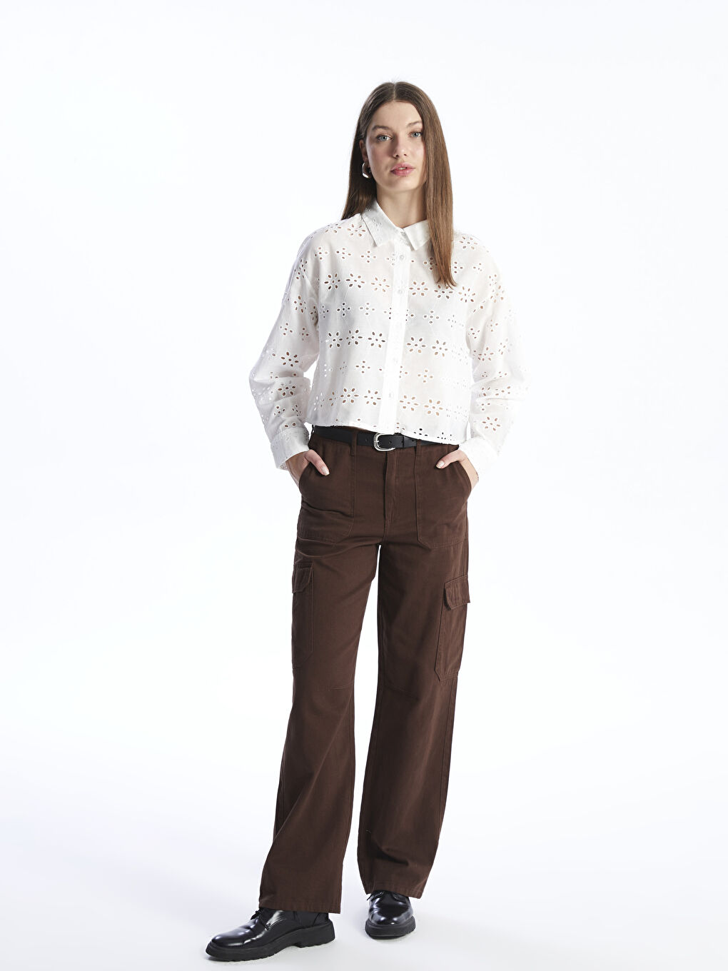 XSIDE Selbstgemustertes Langarm-Crop-Hemd für Damen -S49762Z8-KE8