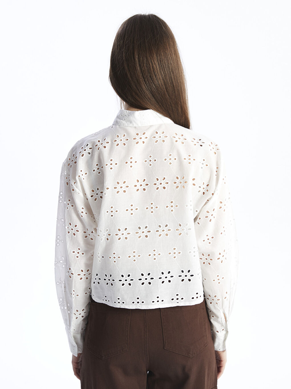 XSIDE Selbstgemustertes Langarm-Crop-Hemd für Damen -S49762Z8-KE8