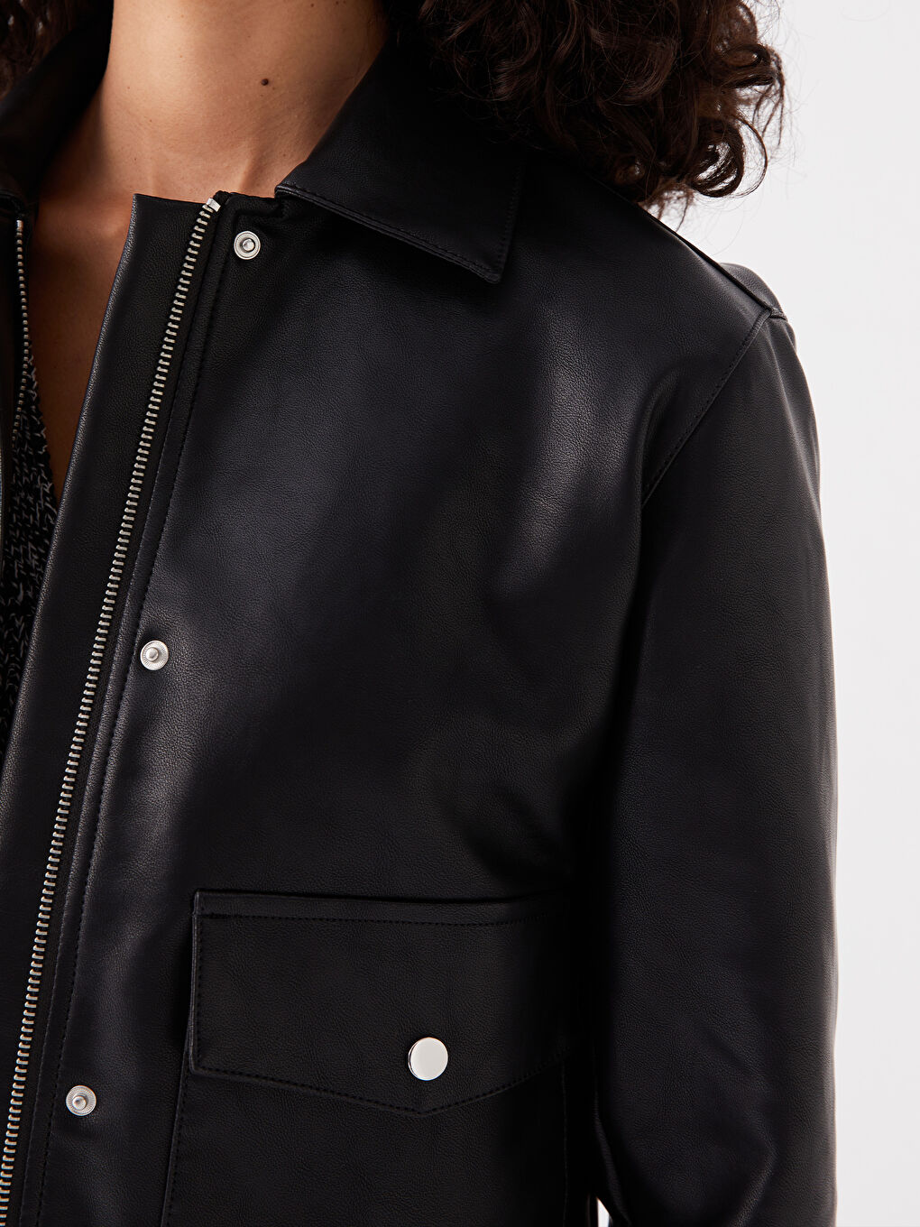 Shirt Collar Straight Long Sleeve Women's Leather Look Coat -S49829Z8-CVL