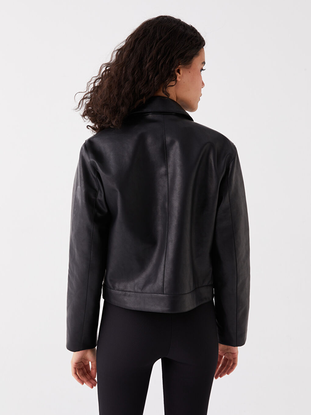 Shirt Collar Straight Long Sleeve Women's Leather Look Coat -S49829Z8-CVL
