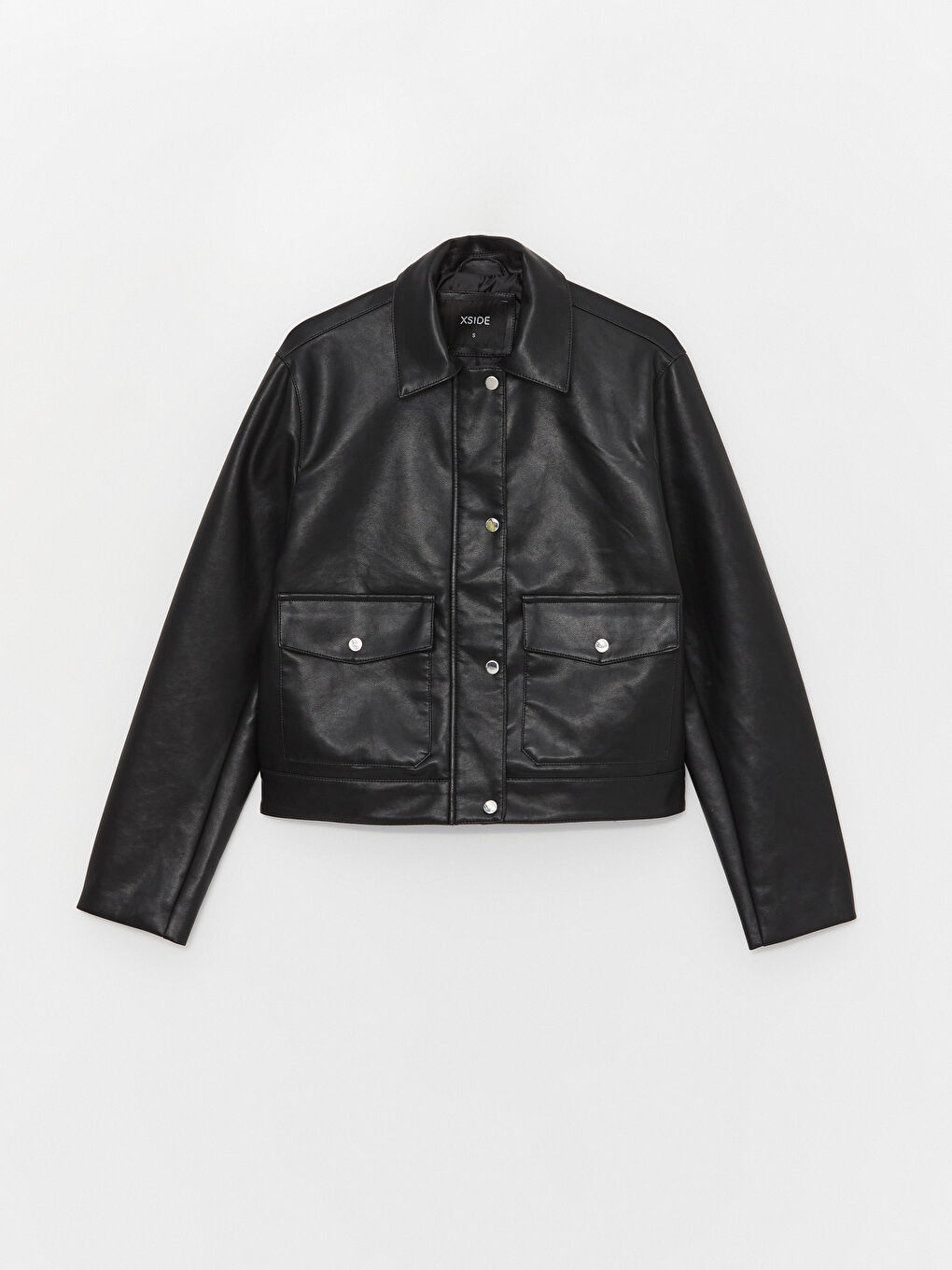 Shirt Collar Straight Long Sleeve Women's Leather Look Coat -S49829Z8-CVL