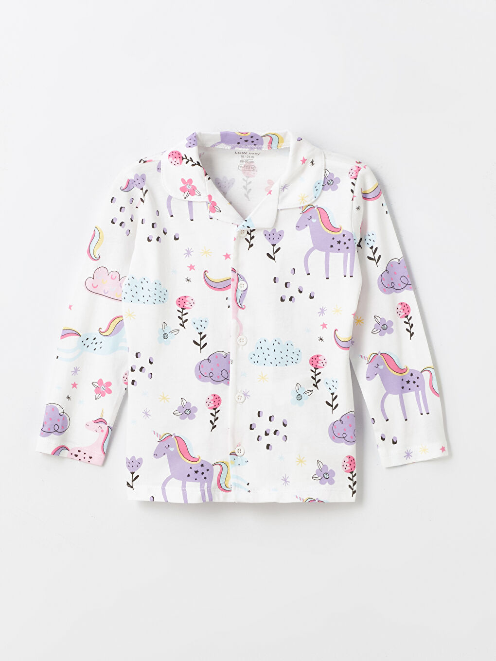 Ekru Gömlek Yaka Baskılı Kız Bebek Pijama Üst