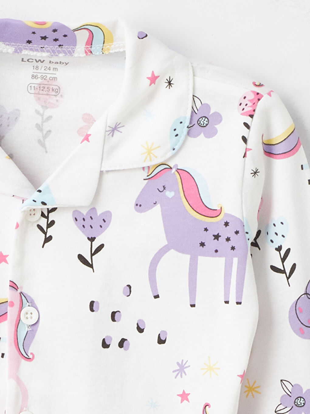 Ekru Gömlek Yaka Baskılı Kız Bebek Pijama Üst-2