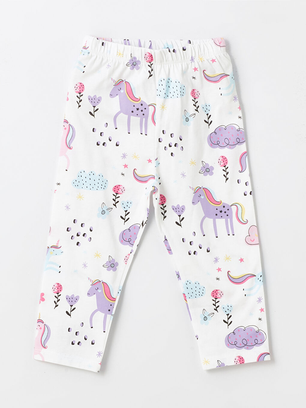 Ekru Beli Lastikli Kız Bebek Pijama Alt