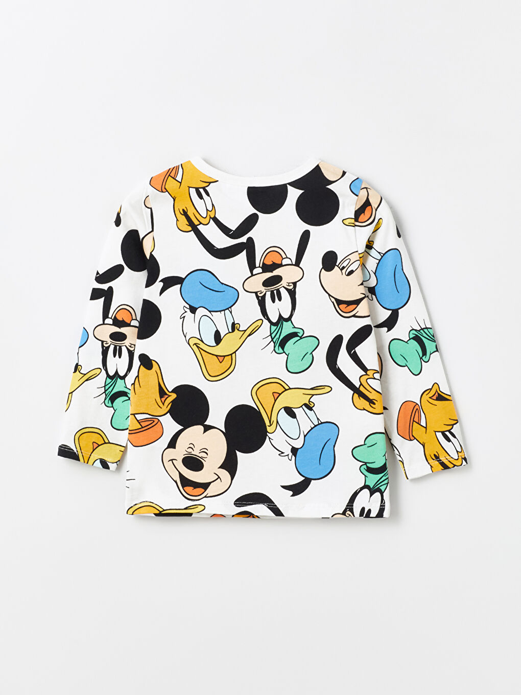 Ekru Bisiklet Yaka Uzun Kollu Mickey Mouse Baskılı Erkek Bebek Pijama Üst-1