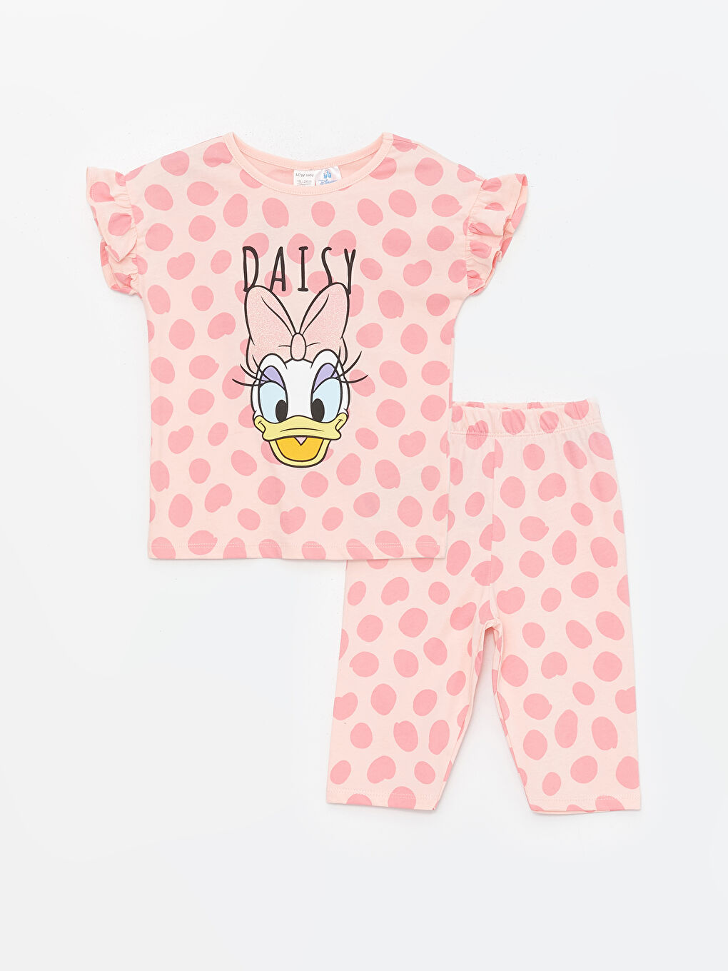 LC WAIKIKI Pembe Baskılı Bisiklet Yaka Kısa Kollu Daisy Duck Baskılı Kız Bebek Pijama Takımı