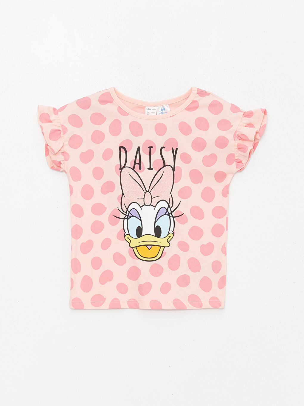 LC WAIKIKI Pembe Baskılı Bisiklet Yaka Kısa Kollu Daisy Duck Baskılı Kız Bebek Pijama Takımı - 1