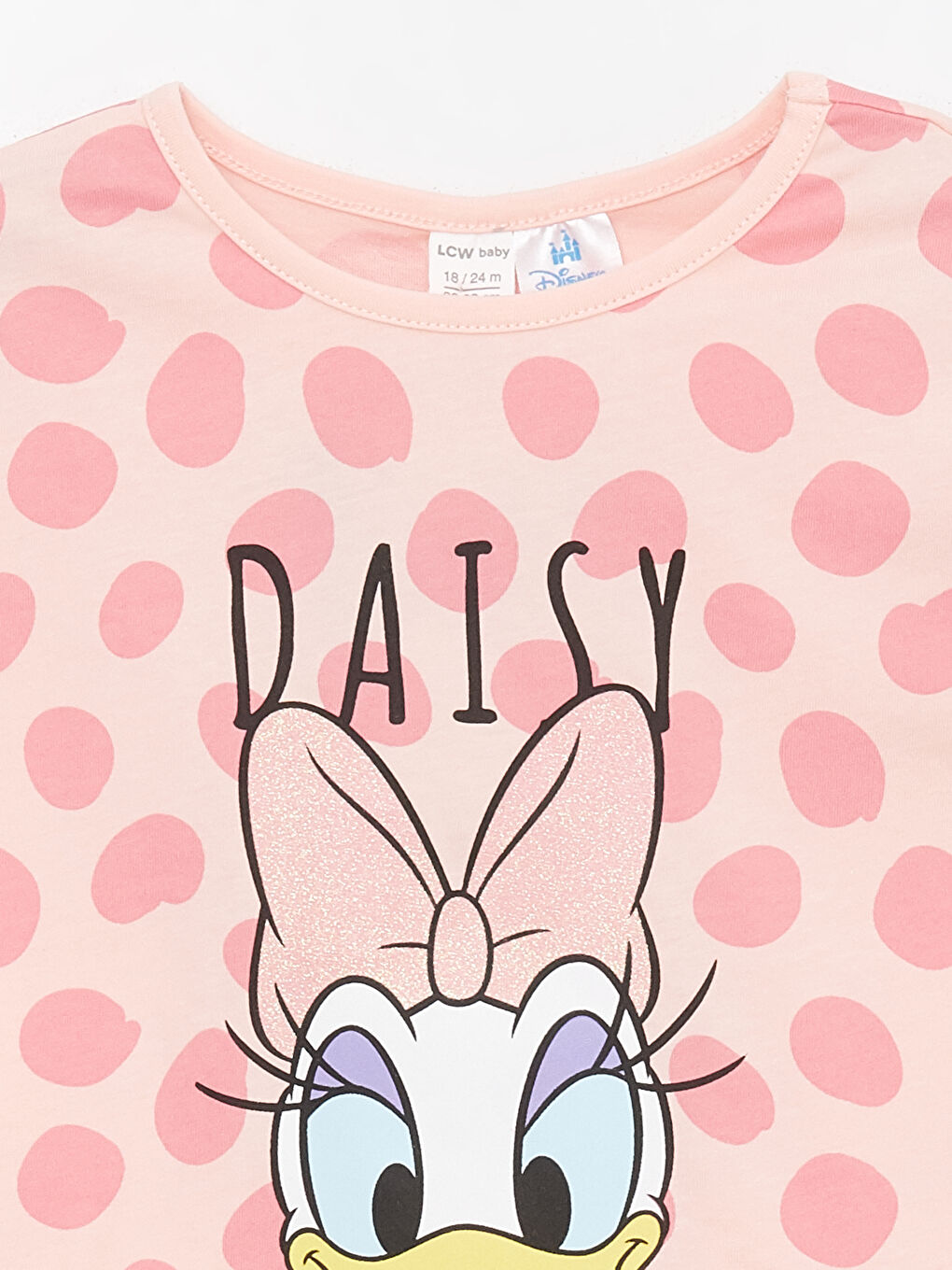 LC WAIKIKI Pembe Baskılı Bisiklet Yaka Kısa Kollu Daisy Duck Baskılı Kız Bebek Pijama Takımı - 5