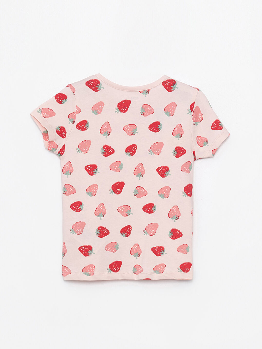 Pembe Bisiklet Yaka Desenli Fırfır Detaylı Kız Bebek Tişört-1