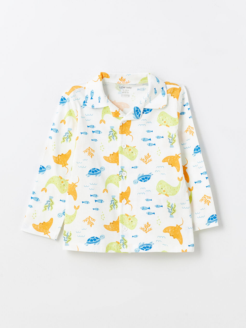 Ekru Gömlek Yaka Baskılı Erkek Bebek Pijama Üst