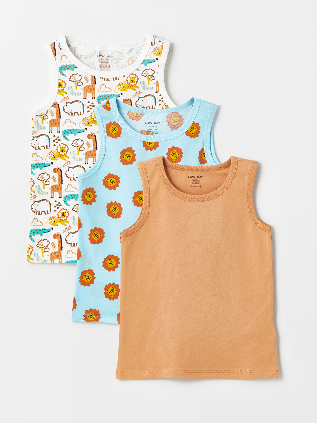 Комплект из 3-х майок для малышей мальчиков с круглым вырезом и принтом