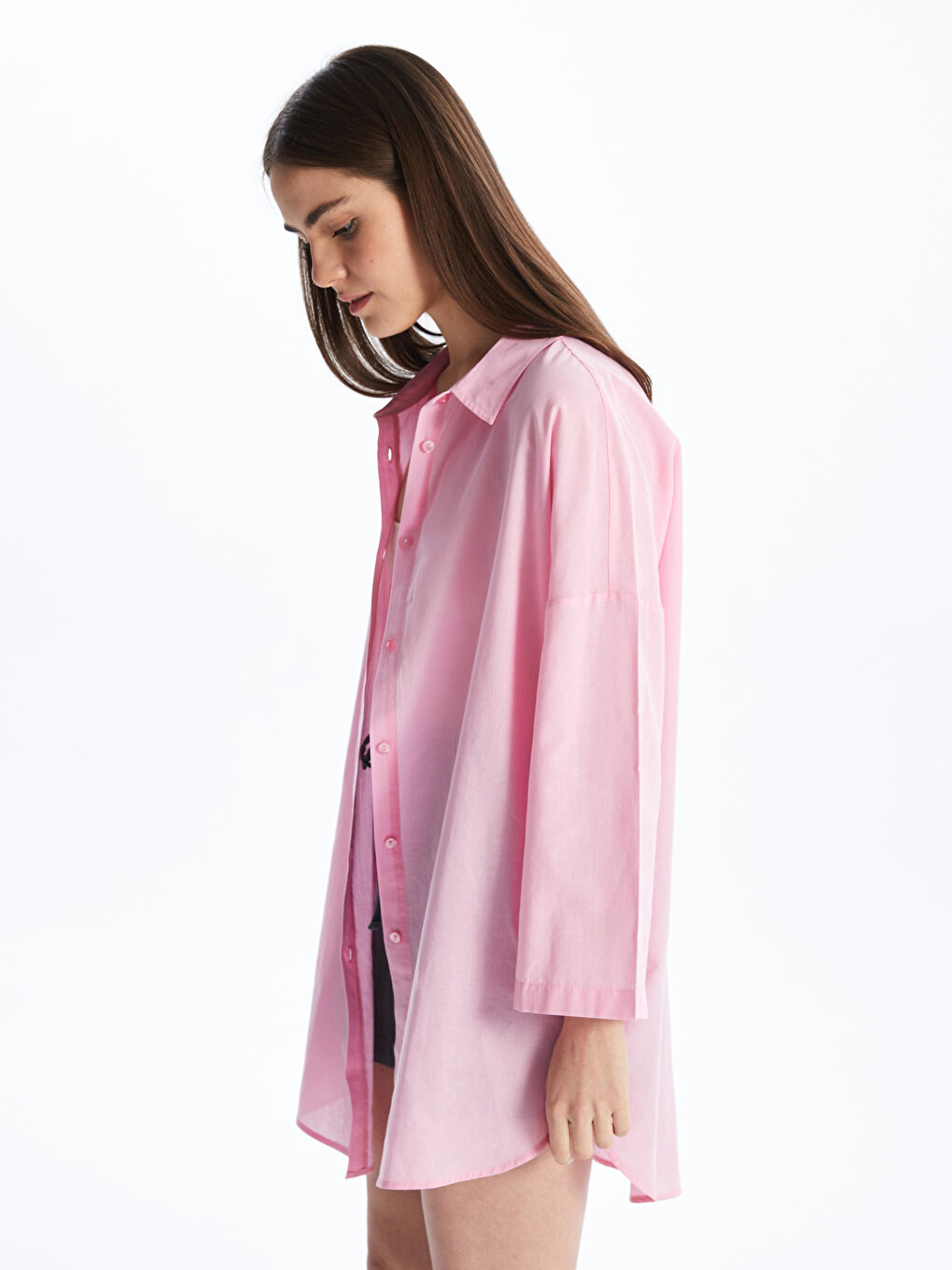 Shirt Collar Straight Long Sleeve Women's Beach Dress -S49979Z8-FGW