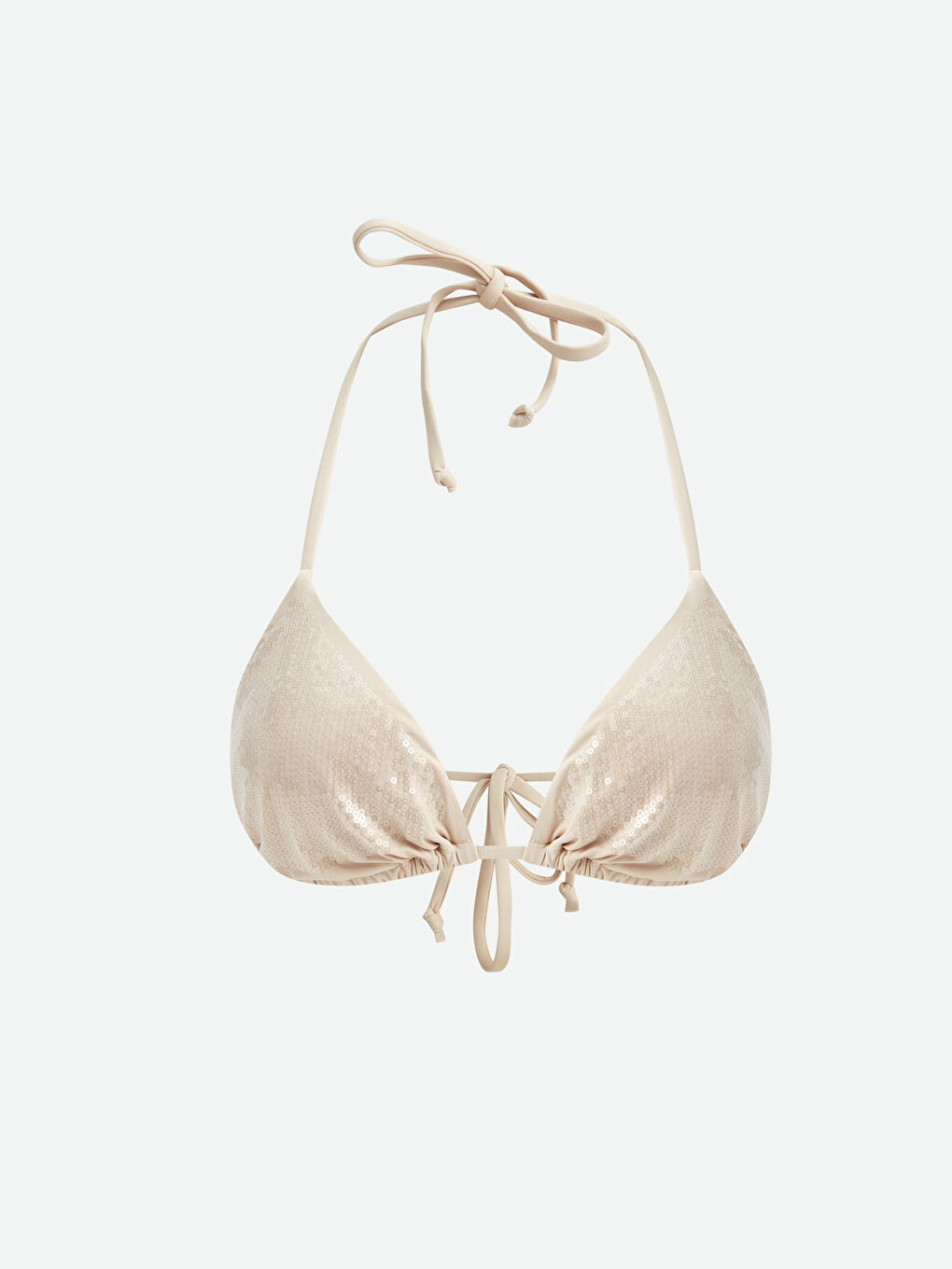 Sarı Pullu Boyundan Bağlama Detaylı Kadın Bikini Üst