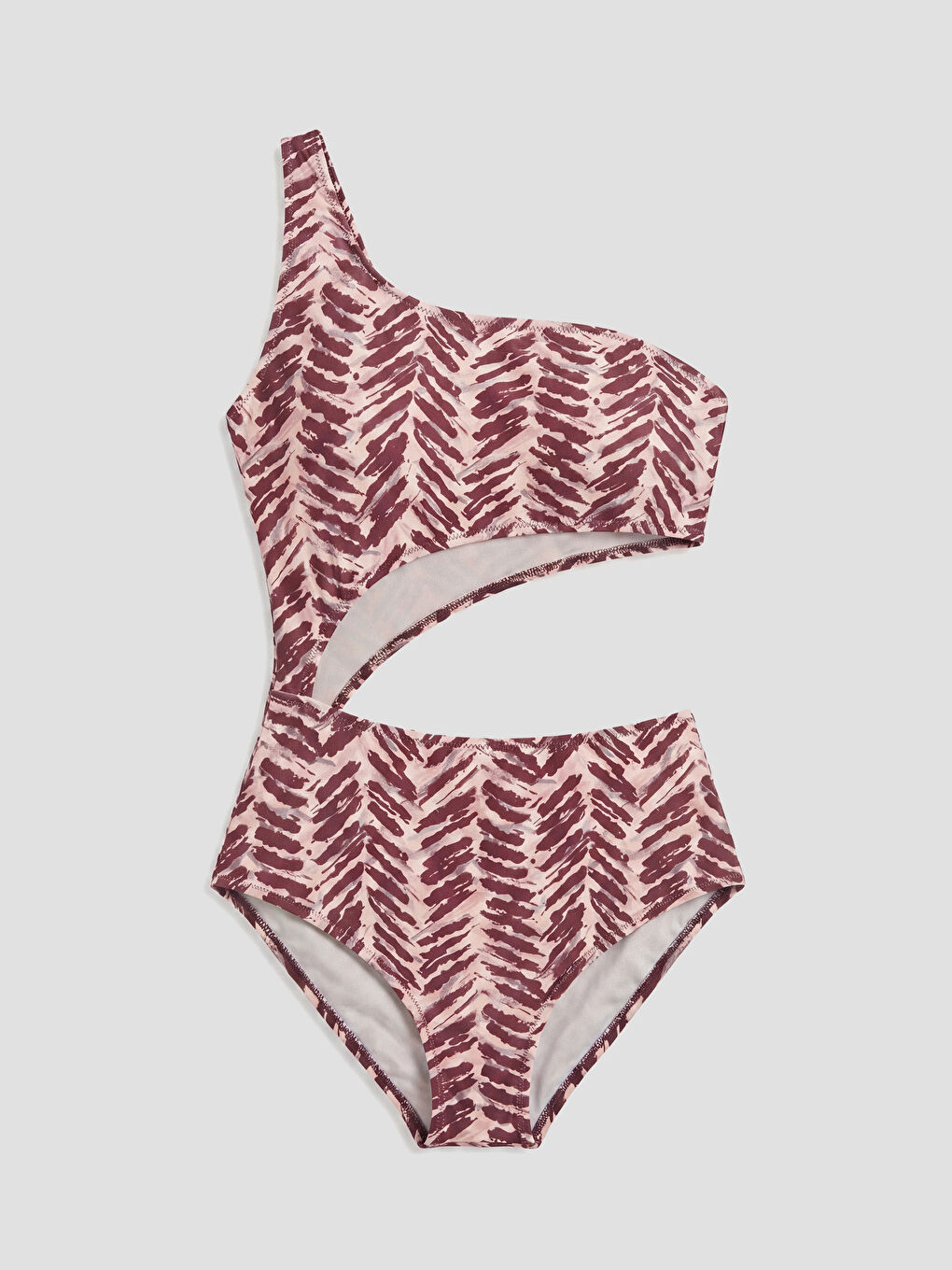 Kahverengi UV Korumalı Tek Omuz Desenli Pencere Detaylı Kadın Mayo