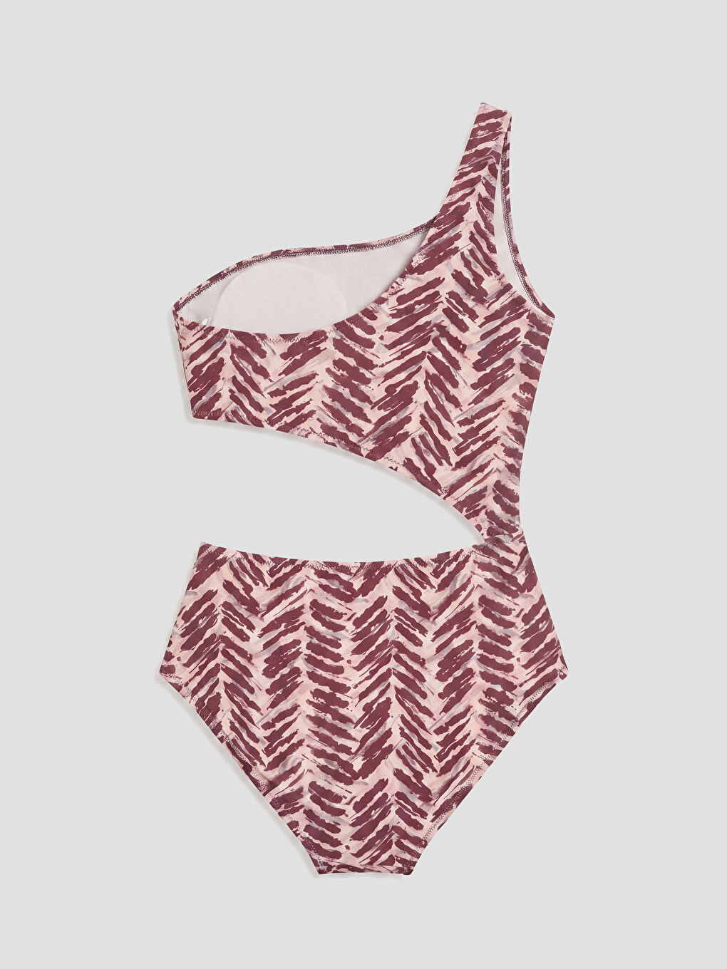 Kahverengi UV Korumalı Tek Omuz Desenli Pencere Detaylı Kadın Mayo-1