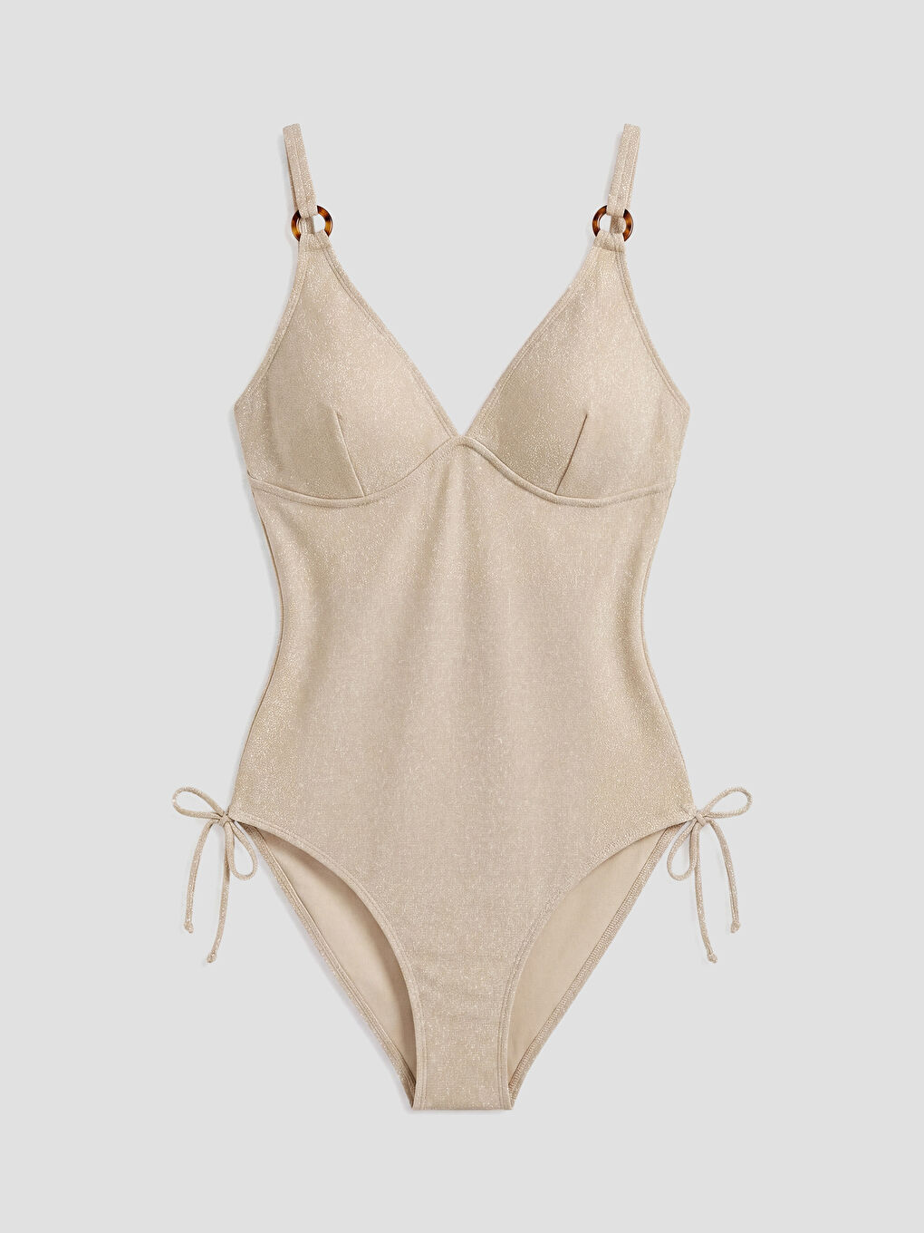 Sarı UV Korumalı V Yaka Parlak Görünümlü Askılı Kadın Mayo