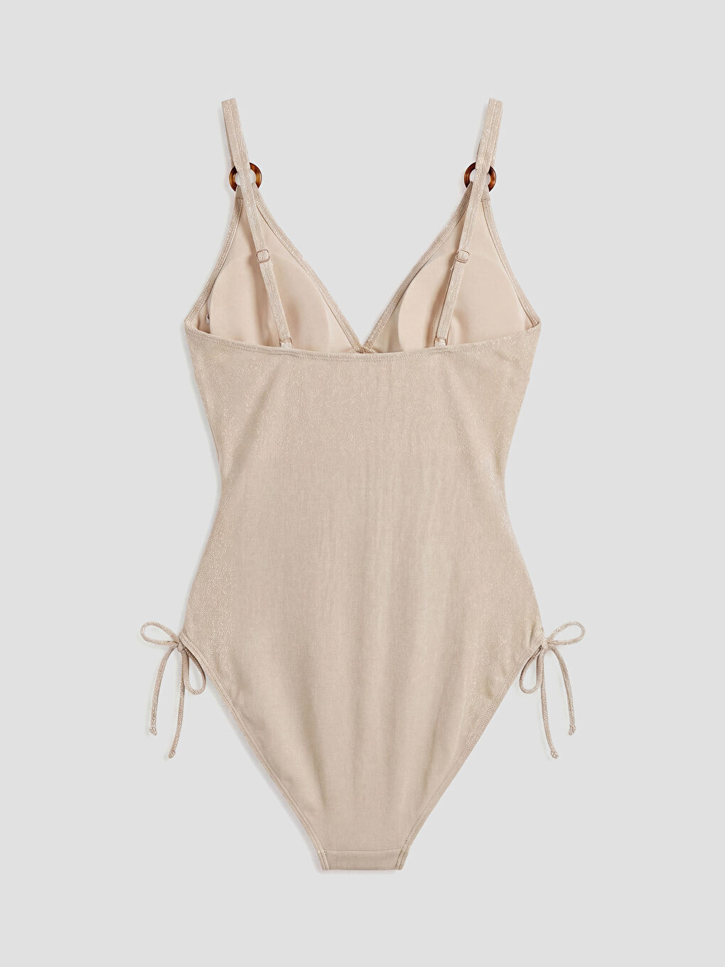 Sarı UV Korumalı V Yaka Parlak Görünümlü Askılı Kadın Mayo-1