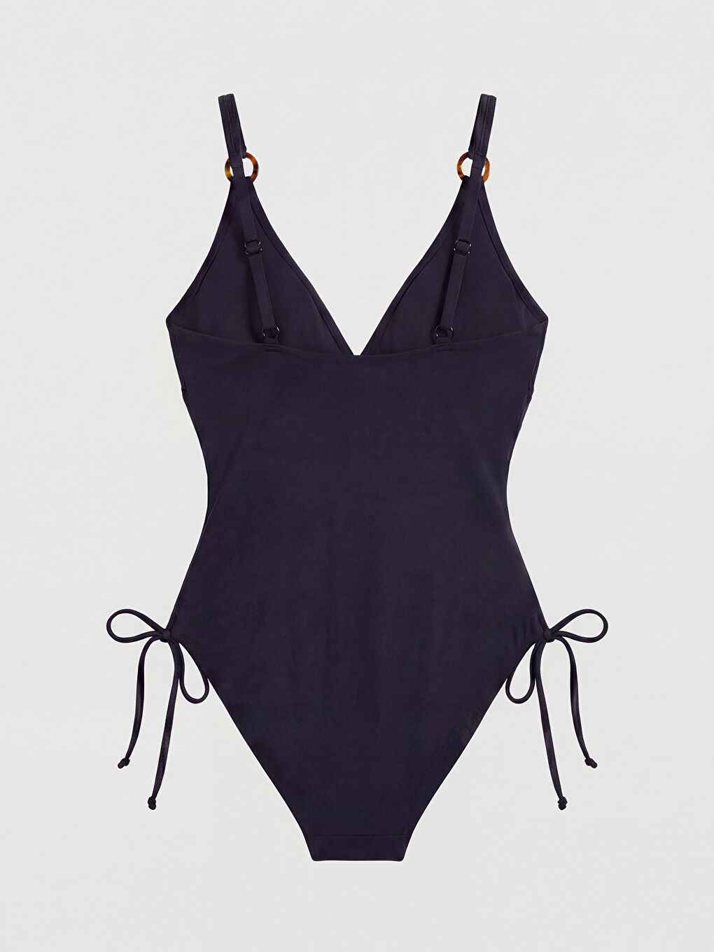 Siyah UV Korumalı V Yaka Parlak Görünümlü Askılı Kadın Mayo-1