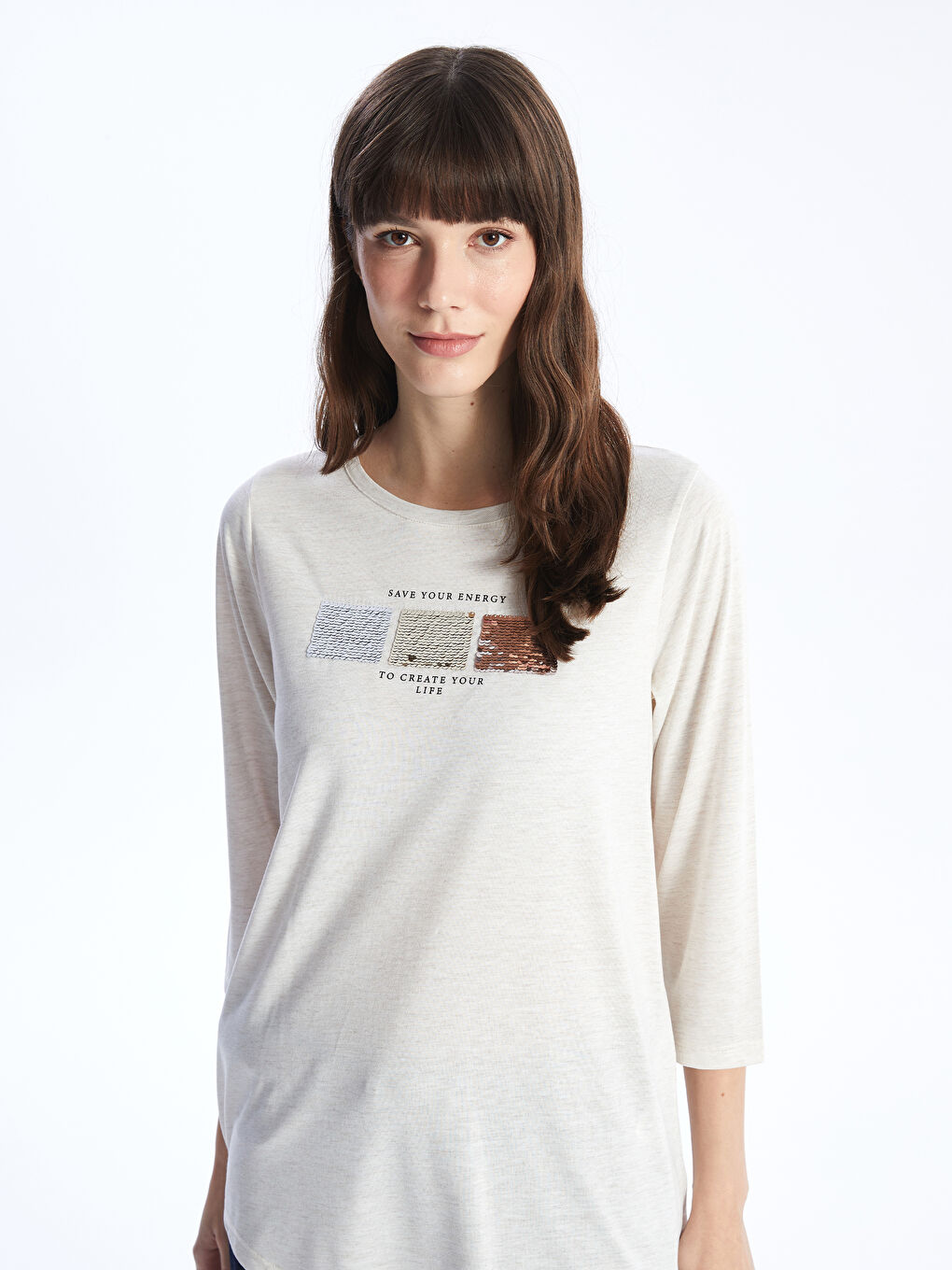 Crew Neck Printed Long Sleeve Women's T-shirt -S49994Z8-L8Q