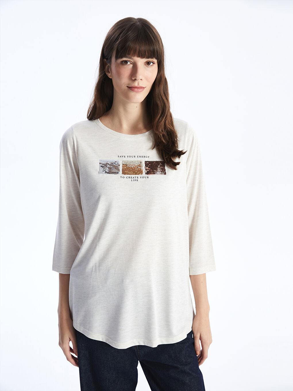 Crew Neck Printed Long Sleeve Women's T-shirt -S49994Z8-L8Q
