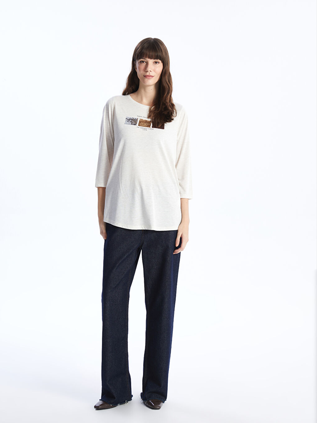 Crew Neck Printed Long Sleeve Women's T-shirt -S49994Z8-L8Q