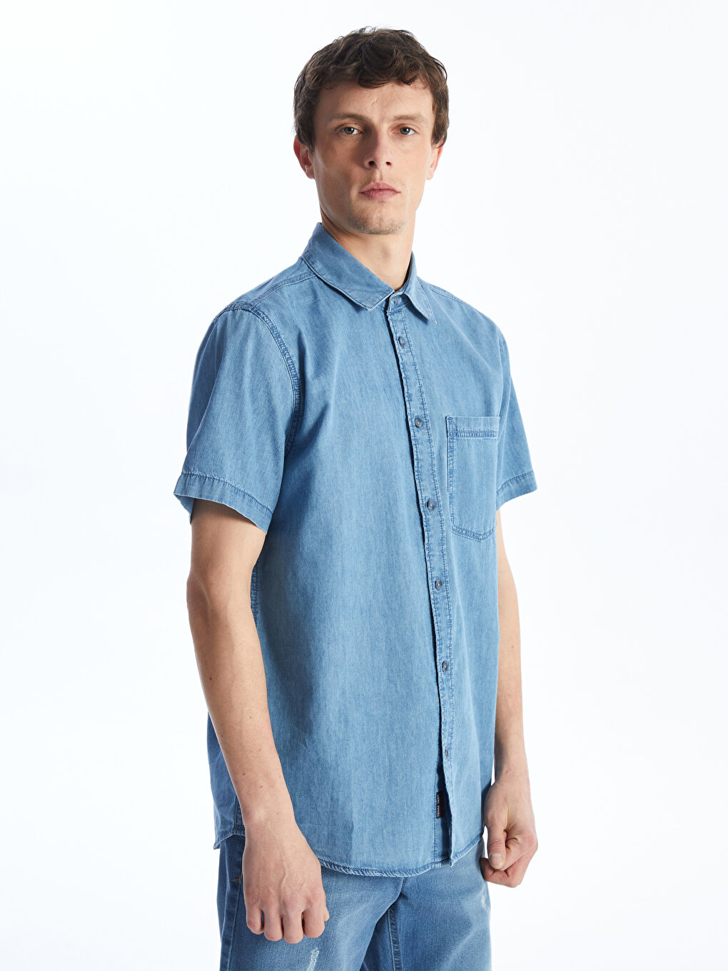 Regular Fit Short Sleeve Men's Denim Shirt -S4AA52Z8-H45
