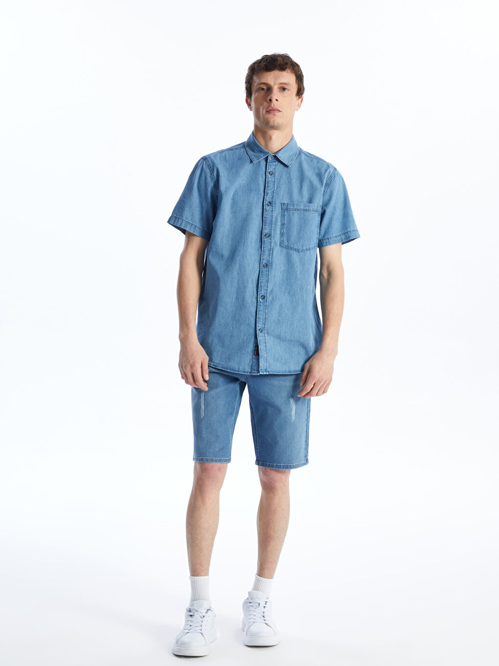 Regular Fit Short Sleeve Men's Denim Shirt -S4AA52Z8-H45