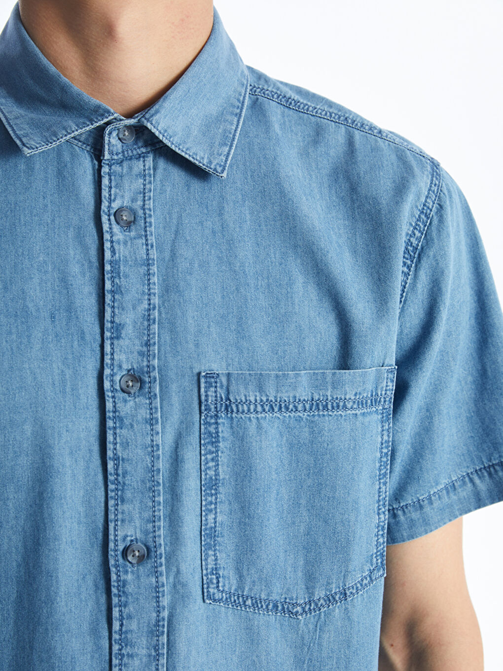 Regular Fit Short Sleeve Men's Denim Shirt -S4AA52Z8-H45