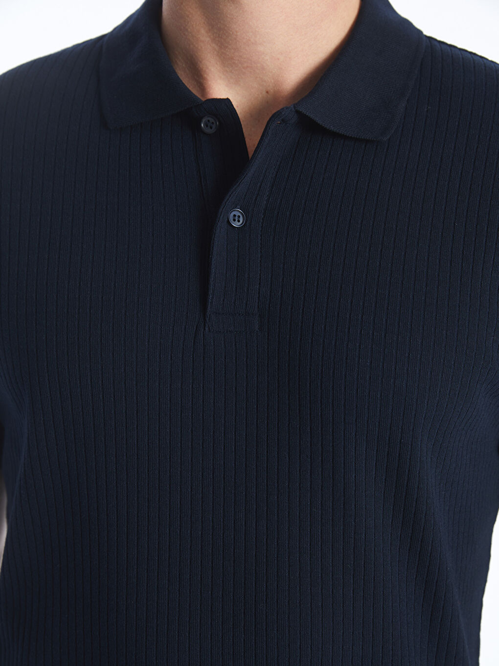 Lacivert Polo Yaka Kısa Kollu Erkek Dokulu Tişört-3