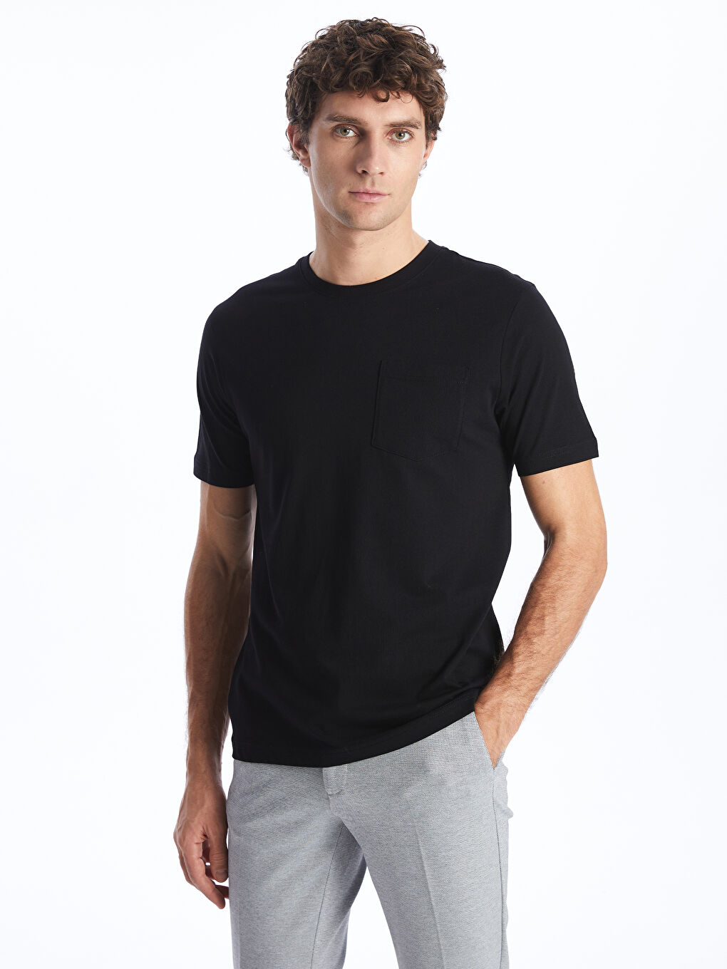 Siyah Bisiklet Yaka Kısa Kollu Erkek Tişört