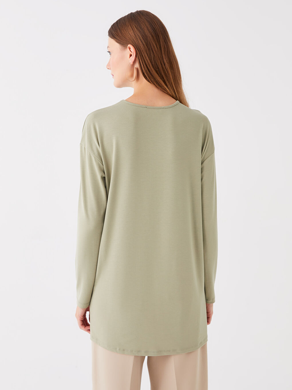 Crew Neck Printed Long Sleeve Women's Tunic -S4AB20Z8-GHY