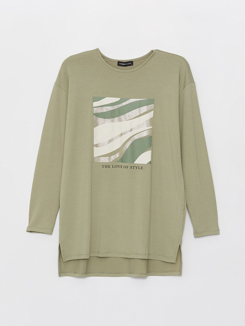 Crew Neck Printed Long Sleeve Women's Tunic -S4AB20Z8-GHY
