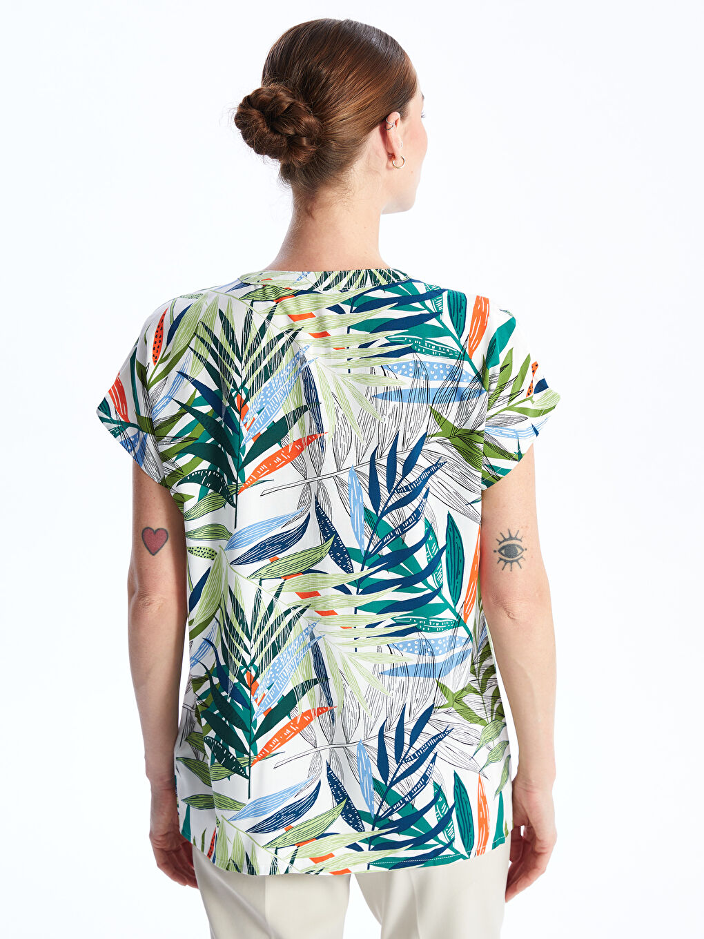 Notch Neck Patterned Short Sleeve Women's Blouse -S4AB61Z8-F9C