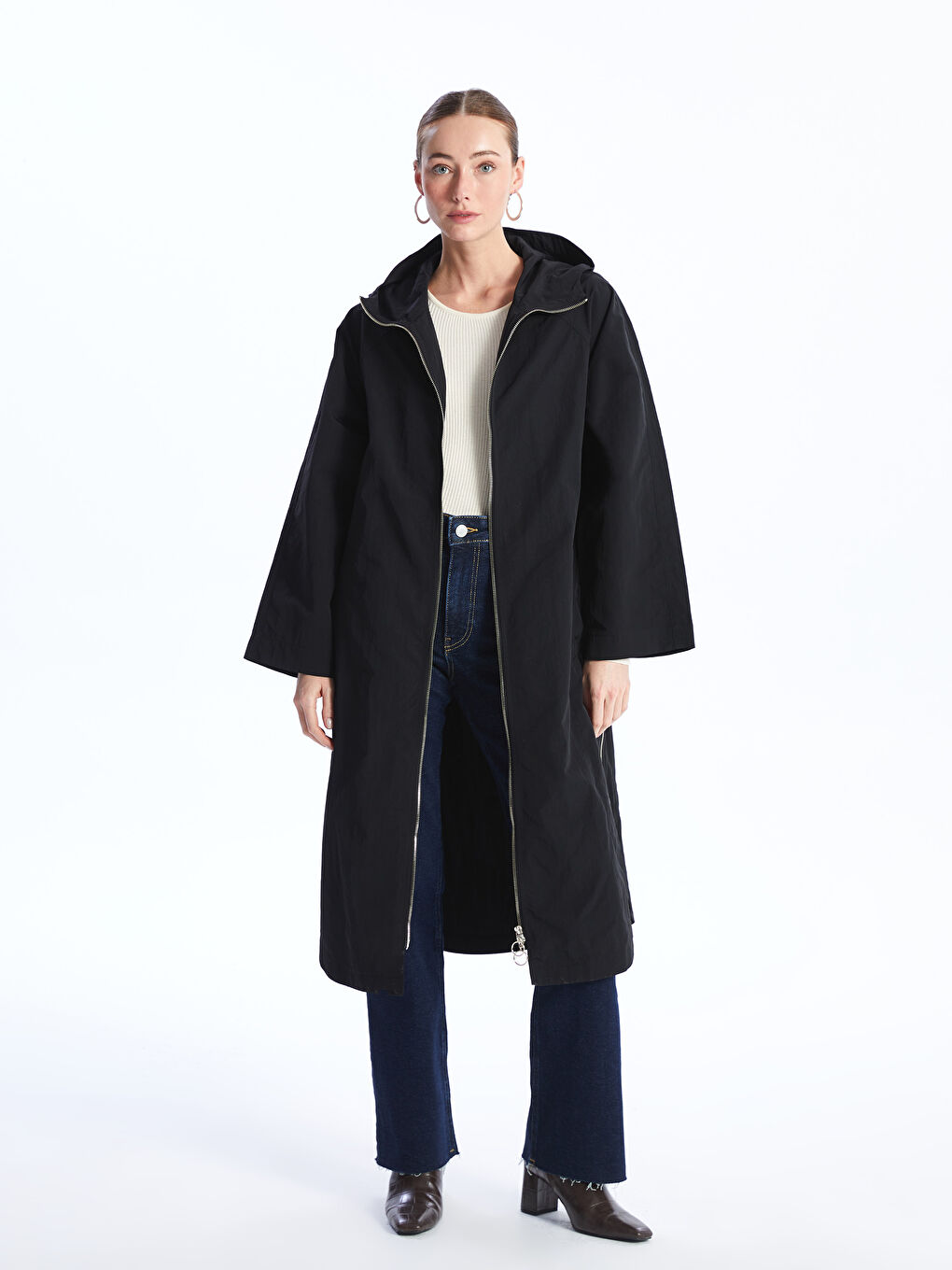 Hooded Plain Oversize Women's Trench Coat -S4AB67Z8-CVL