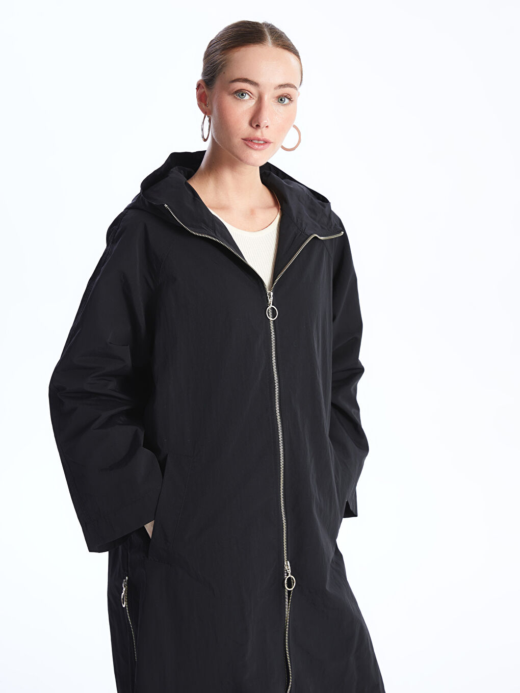 Hooded Plain Oversize Women's Trench Coat -S4AB67Z8-CVL