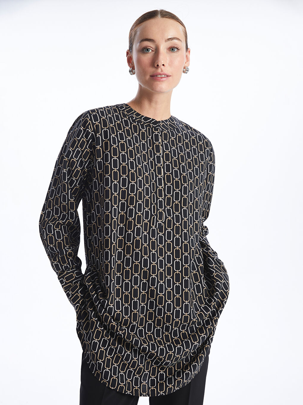 Crew Neck Patterned Oversize Women's Tunic -S4AB68Z8-LQJ