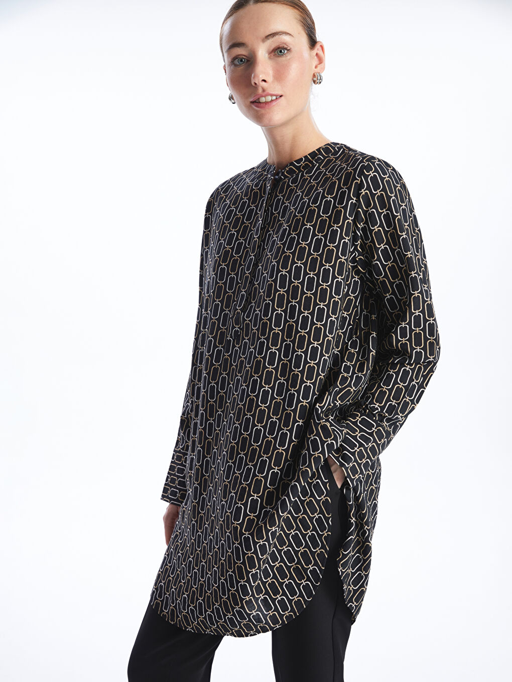 Crew Neck Patterned Oversize Women's Tunic -S4AB68Z8-LQJ