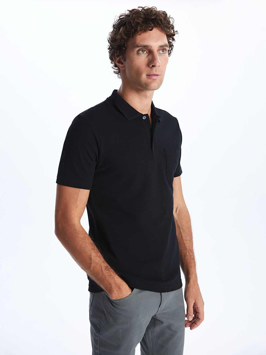 Siyah Polo Yaka Kısa Kollu Pike Erkek Tişört