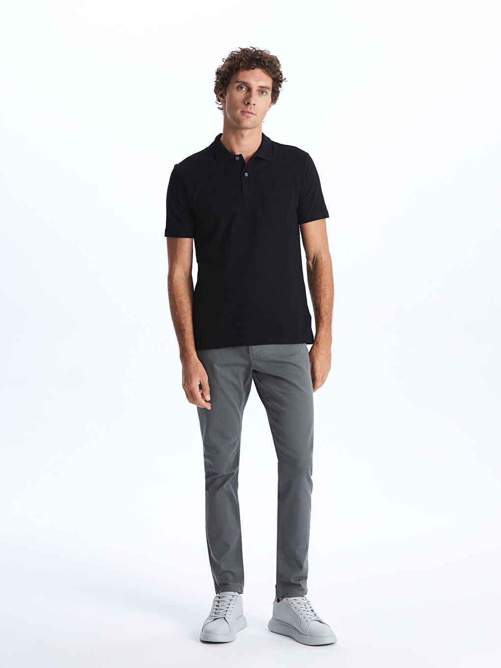 Siyah Polo Yaka Kısa Kollu Pike Erkek Tişört-2