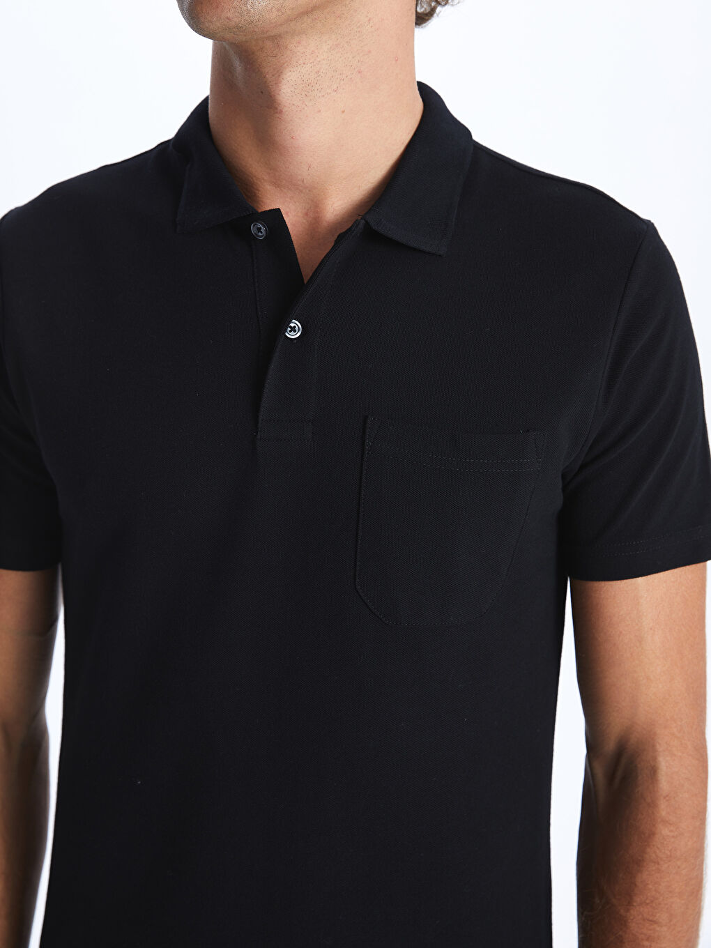 Siyah Polo Yaka Kısa Kollu Pike Erkek Tişört-3