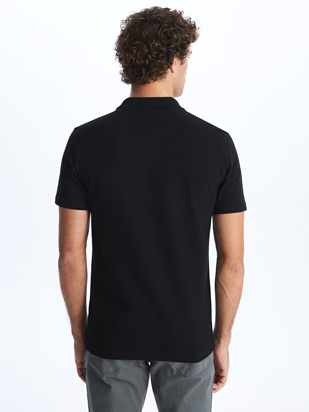 Siyah Polo Yaka Kısa Kollu Pike Erkek Tişört-4