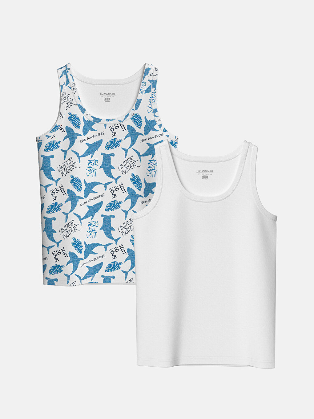 Beyaz Bisiklet Yaka Baskılı Erkek Çocuk Atlet 2'li