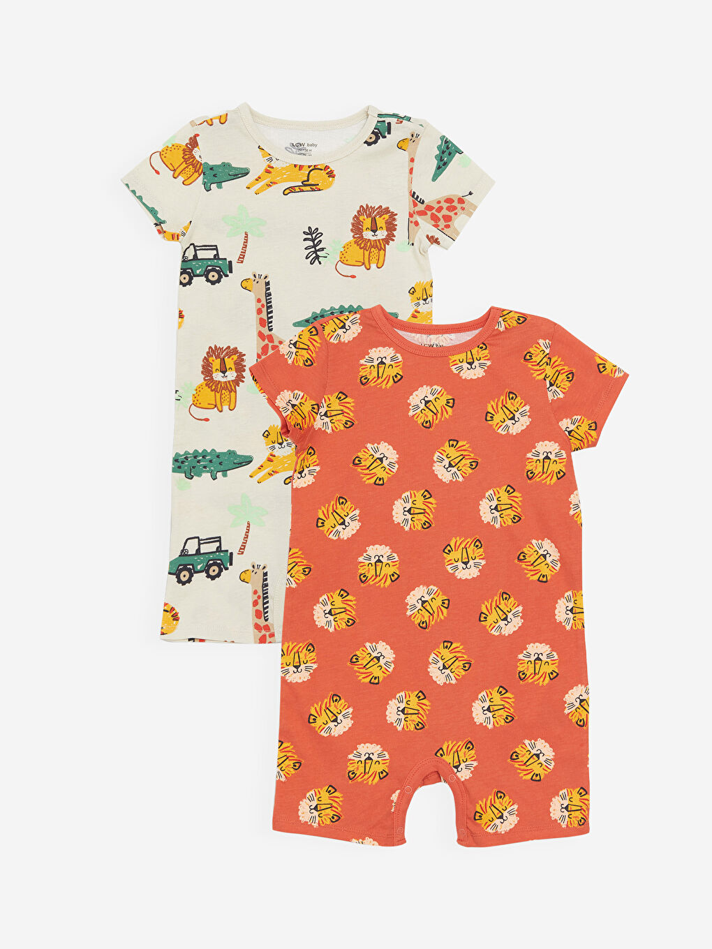 Crew Neck Printed Baby Boys' Jumpsuit 2 Pack