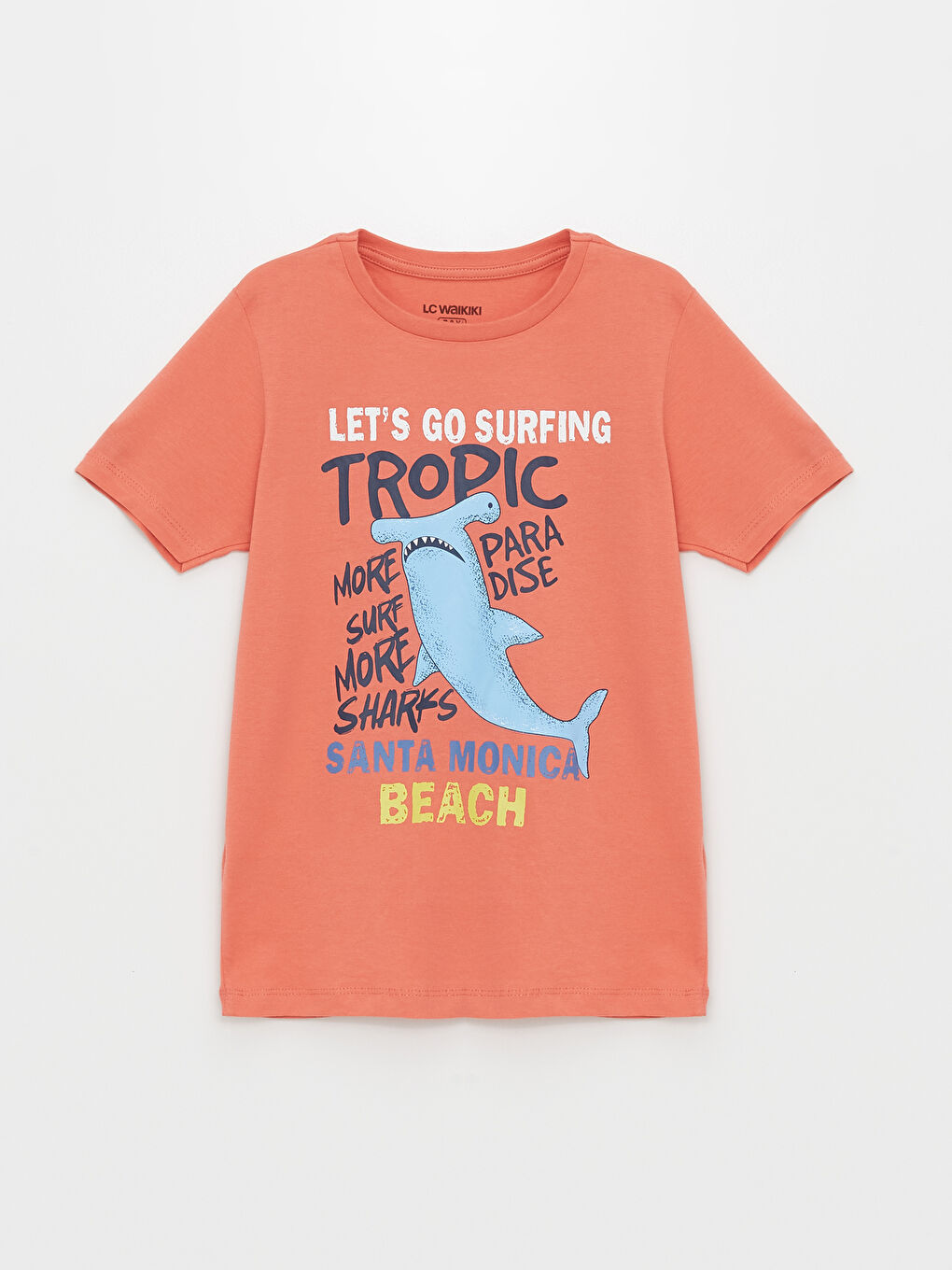 Mercan Bisiklet Yaka Baskılı Kısa Kollu Erkek Çocuk Pijama Üst