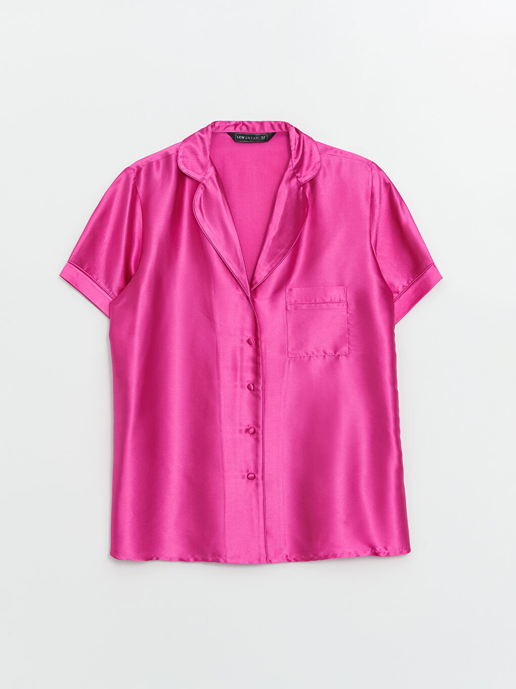 Әйелдерге арналған жағалы мойын өрнексіз қысқа жең сатин пижама жинағы-6