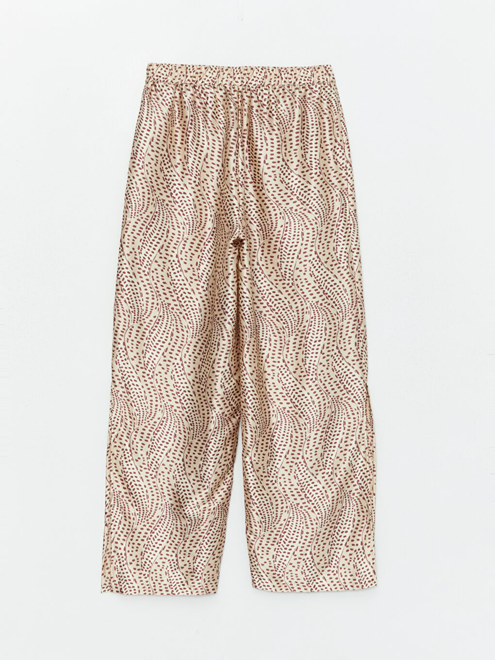 Bej Beli Lastikli Desenli Kadın Pijama Alt-1