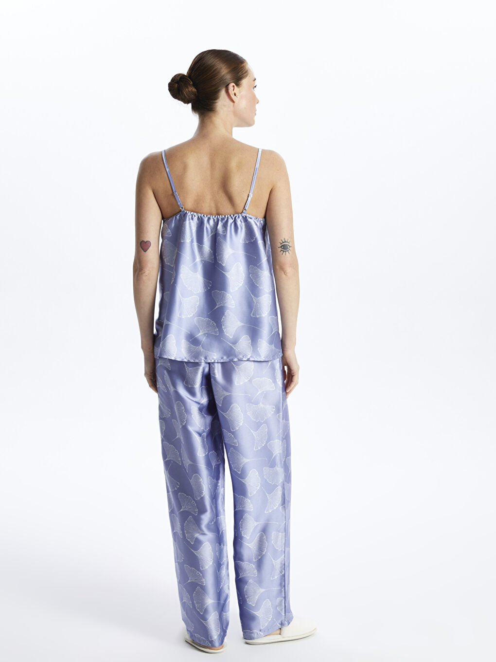 V-Neck Patterned Strap Satin Women's Pajamas Set -S4AD55Z8-LSB