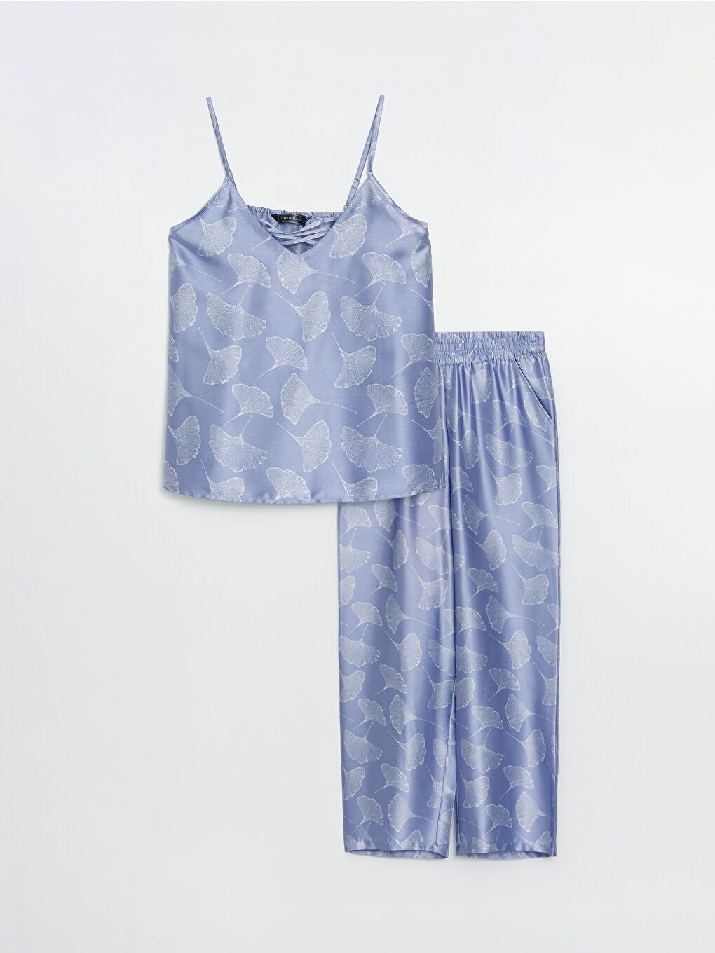 V-Neck Patterned Strap Satin Women's Pajamas Set -S4AD55Z8-LSB
