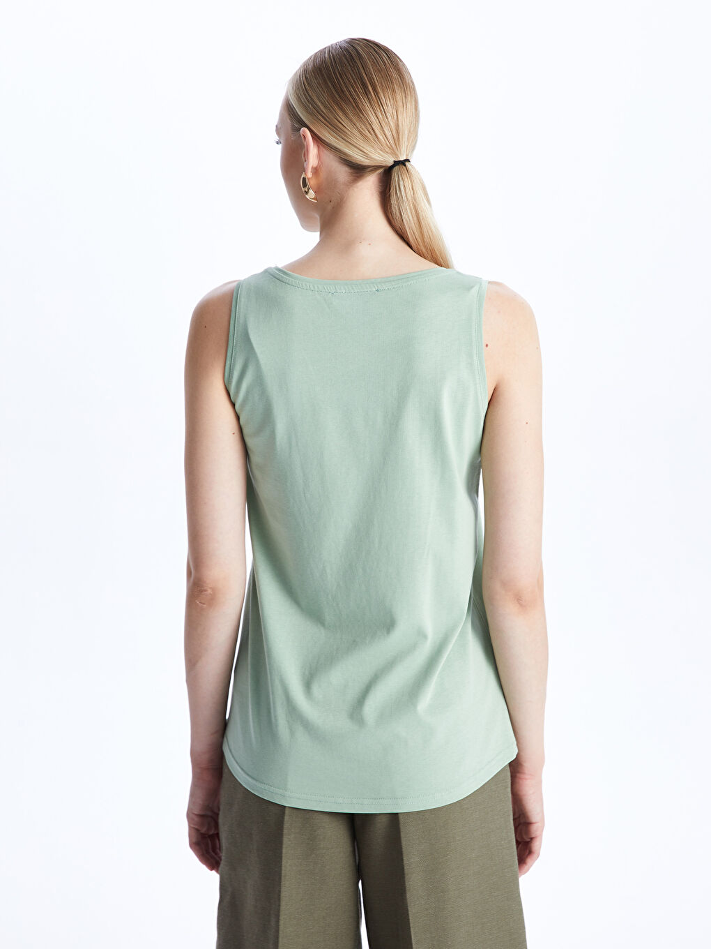 Yeşil Kadın Bisiklet Yaka Düz Atlet-4