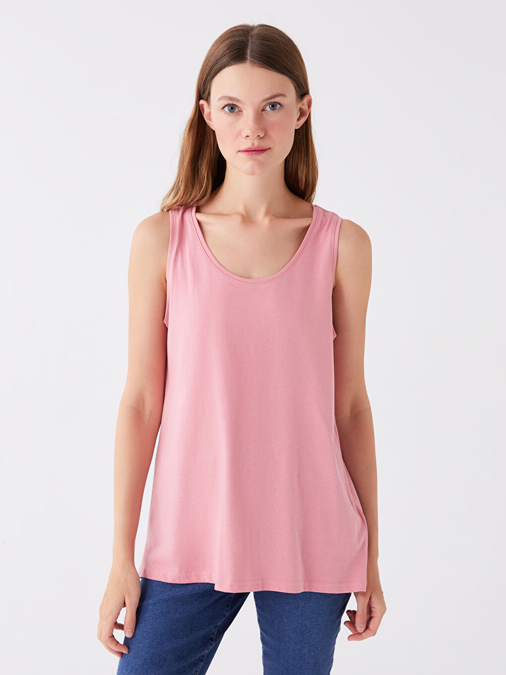 Pembe Kadın Bisiklet Yaka Düz Atlet